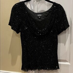 Vintage Papell Studio Black Sequin Blouse size S